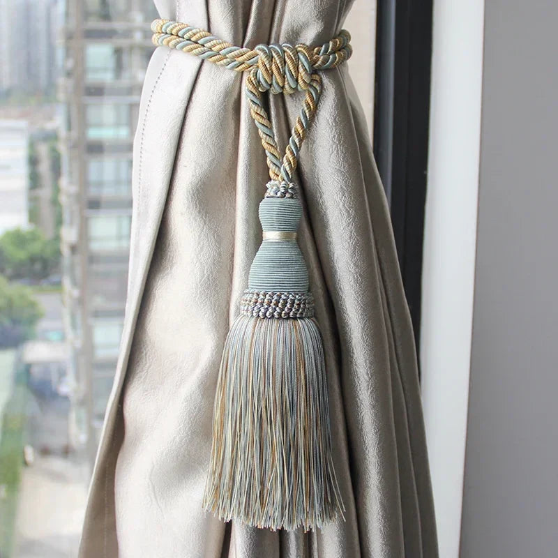 Polyester Tassel Curtain Tiebacks – Handmade Rope Curtain Holdbacks with Decorative Hanging Balls for Living Room & Home Déco
