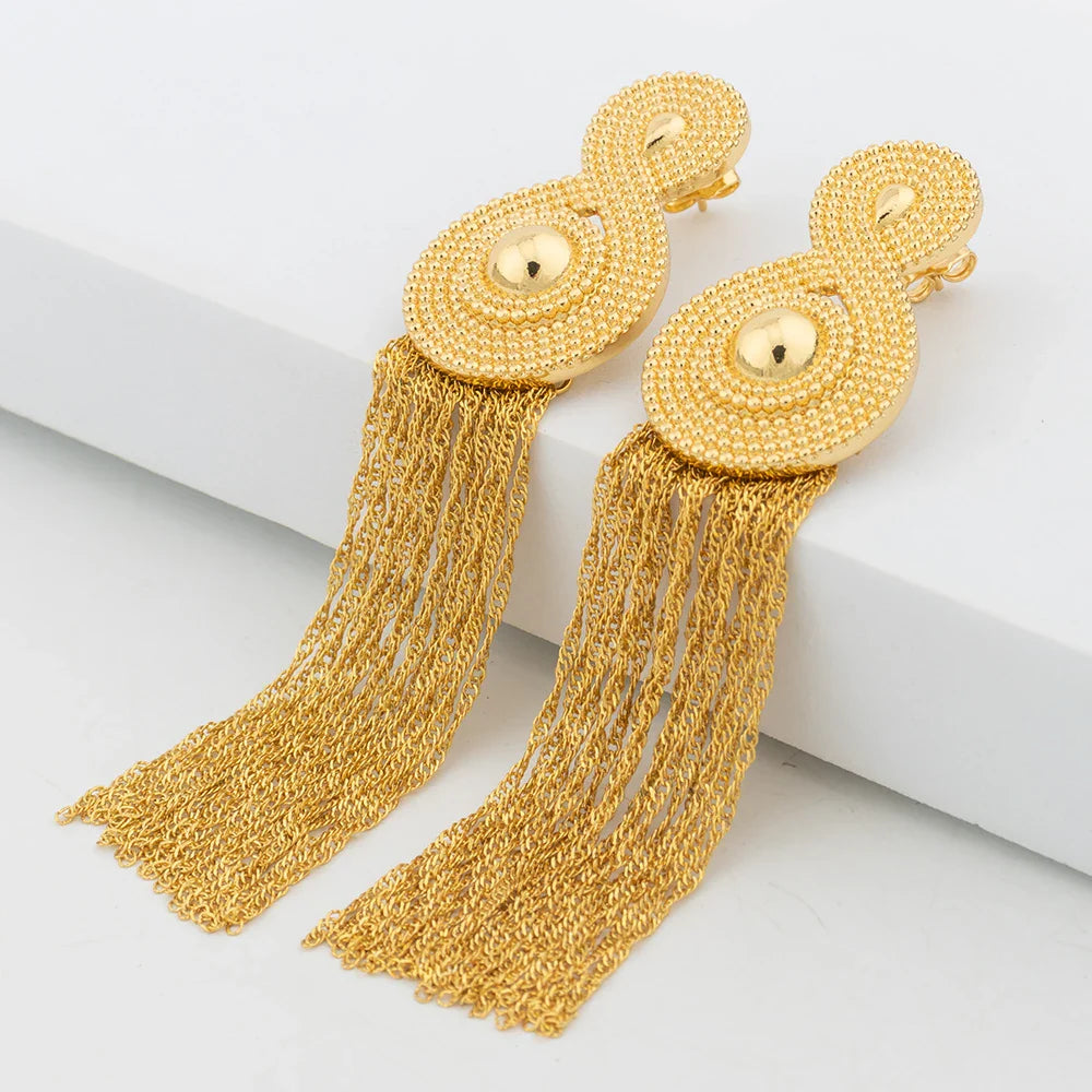 Dubai Gold Color Earrings For Women 18K Gold Plated Ring Set Ethiopian Jewelry Trend  Bride Jewellery Wedding Party Accessories