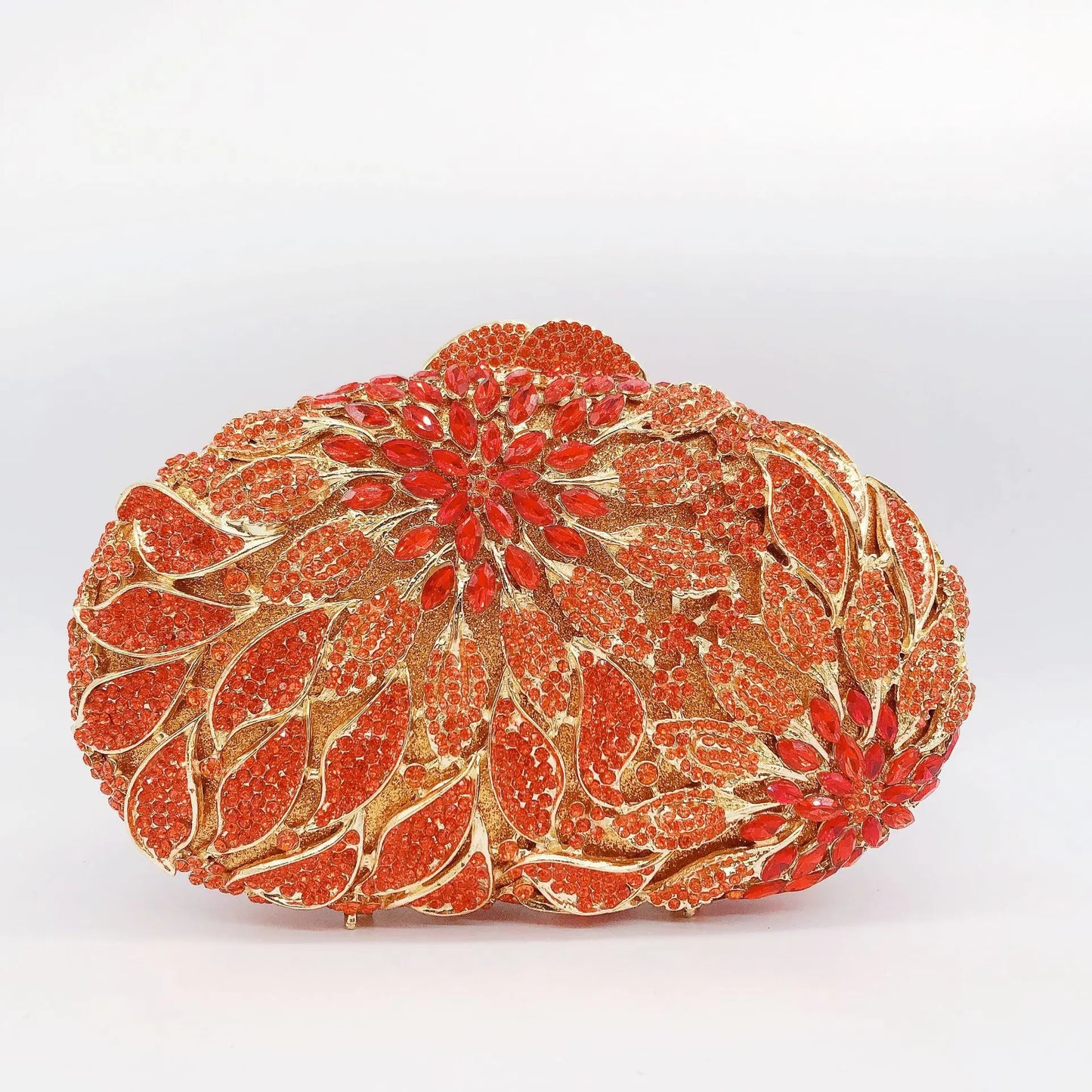 Gold Metal Leaves White Crystals Evening Clutch Bags Luxury Women Wedding Party Purse Ball Handbags Rhinestone Mini heart bag