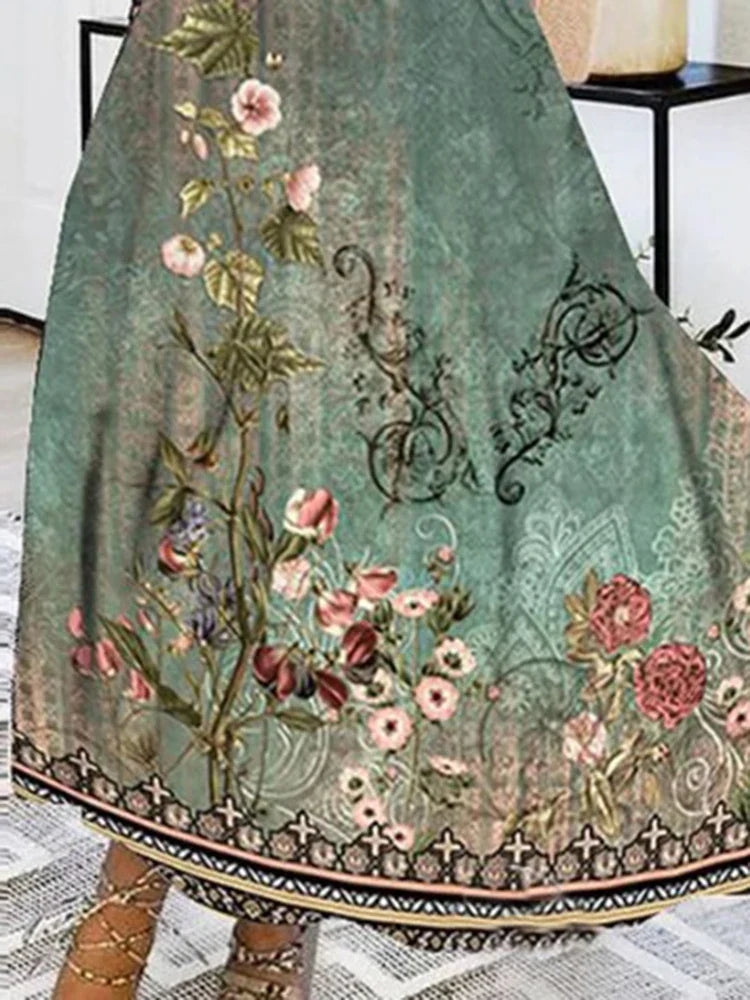 Autumn Floral Elegant Party Long Dress For Women Sexy Deep V Neck Long Sleeve Slim White Print Casual Maxi Dresses 2024 Spring