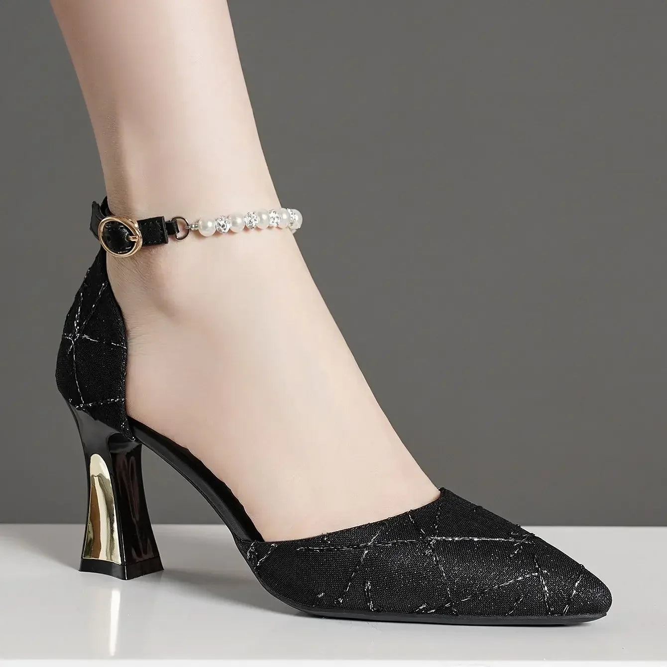 Beads Pumps Pointed Tip Women's High Heels Heeled Sandals Woman Luxury Womens Shoes Woman 2024 Trend Mary Jane Shoes Heel