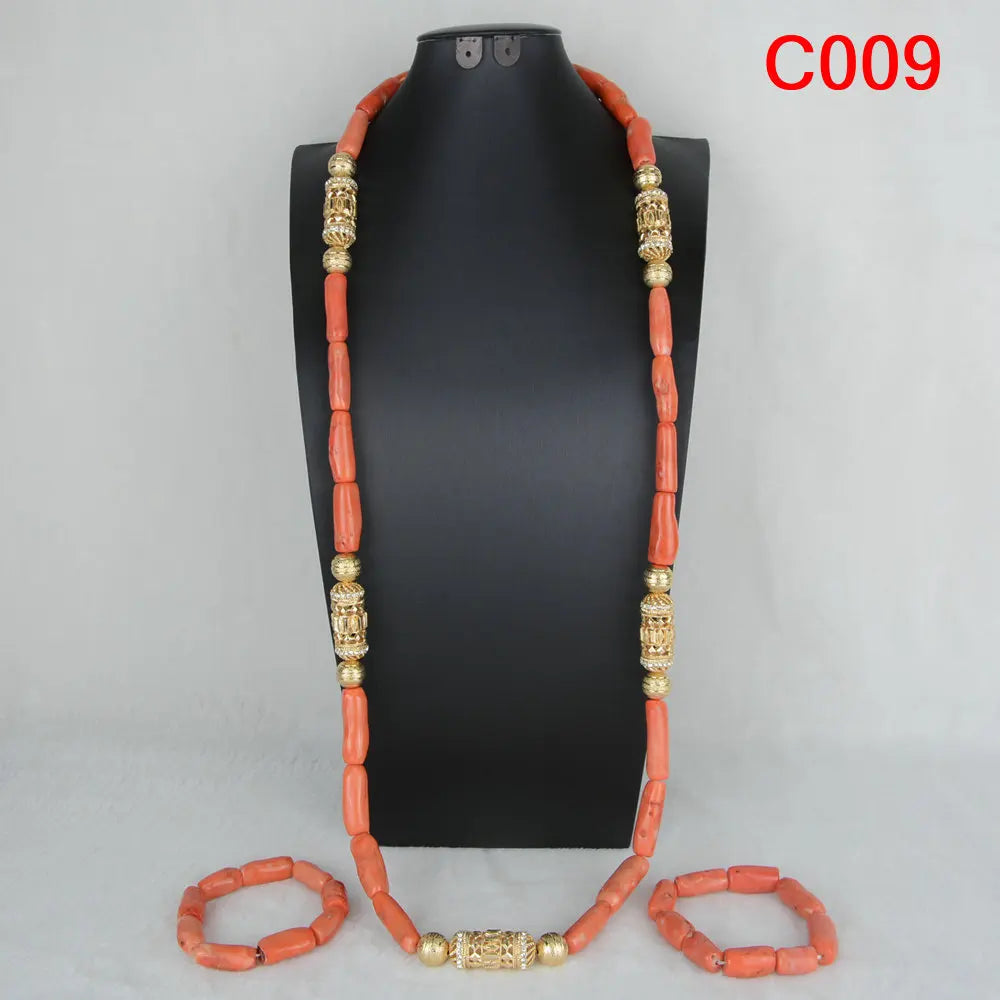 Latest Coral Jewelry Sets Nigerian Dubai Orange Necklace Sets of Beads African Bridal Jewelry Sets