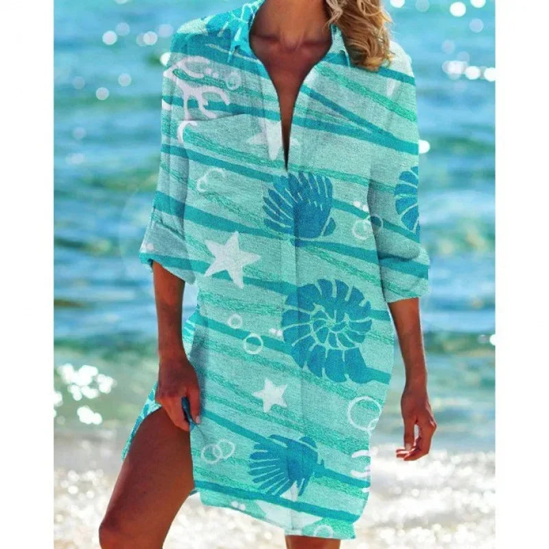 2.Boho Style Summer Cover-Up – Women's Tropical Print Beach Blouse Selection