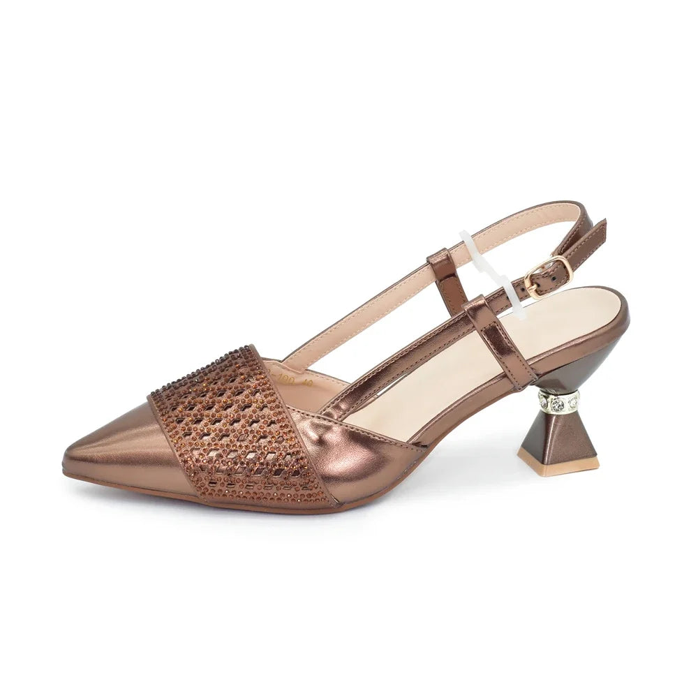 Women's Italian Shoes and Matching Bags Sets Decorated with Rhinestone Fashion