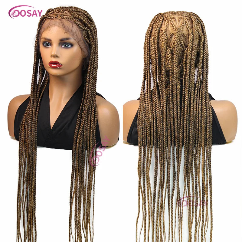36" Synthetic Lace Braided Wigs Blonde Heart Box Braids Lace Wigs Long Black Cornrow Braided High Quality Lace Front Wig Ladies