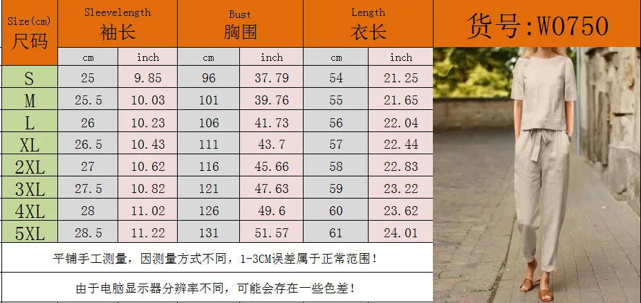 Casual Elegant Ladies 2 Piece Sets Fashion Spring Cotton Linen Women's Tracksuit Suit Long Sleeve Top Loose Pants Set Female
