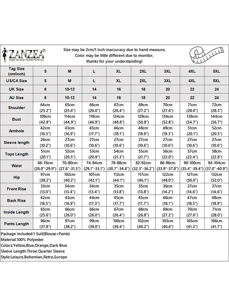 2PCS Summer Pant Sets ZANZEA Fashion Women Outfits 3/4 Sleeve Printed Blouse Trousers Suit Casual Work Tracksuits Matching Sets