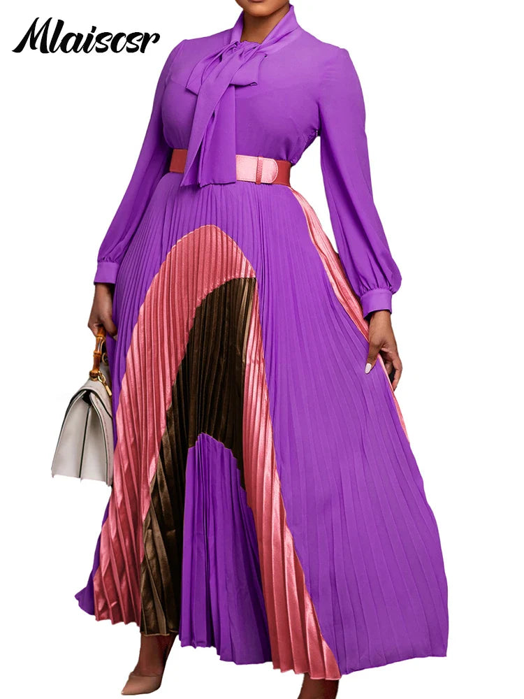 Mlaiscsr Fashion Long Sleeve Maxi Dress with Belt Women Elegant Birthday Party Dance Celebrity Gown Formal Evening Africa Dubai