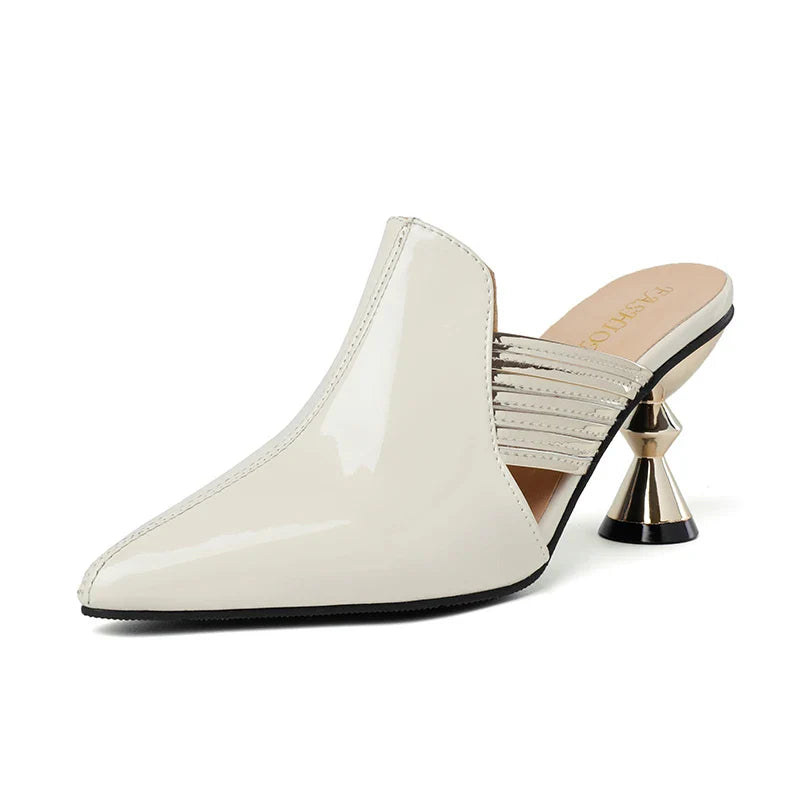 High Heel Slippers Pointed Toe Shoes Woman Elegant Mules Shoes Women Black Green Metal Heel Outdoors Womens Slippers Big Size