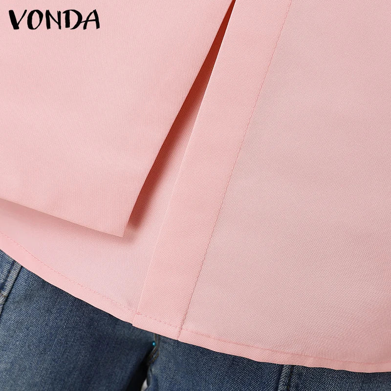 Plus Size 5XL VONDA Elegant Blouses Women Tops Streetwear Solid Color Casual Bow Collar Blusas 2024 Female Long Sleeve Shirts