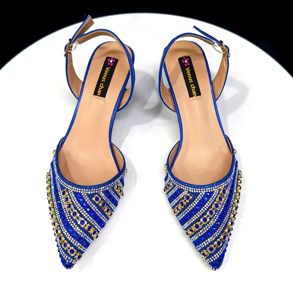 Women's Elegant Heels Rhinestone Handbag Set Italian Design for Weddings