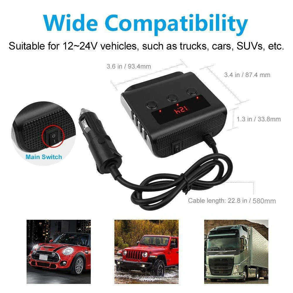 Car Cigarette Lighter Socket In-car Cable Splitter 4 Ports USB Interface Auto Cigarette Lighter Socket Car Plug Adapter