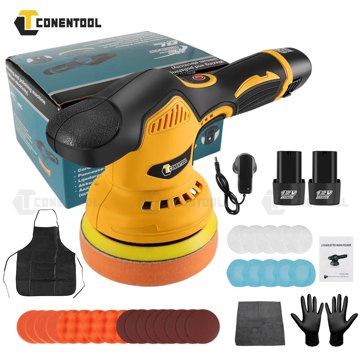 Conentool Cordless 12V Car Polisher Dual Action Wireless Car Polishing Machine Electric Polish Machines Adjustment Power Tools