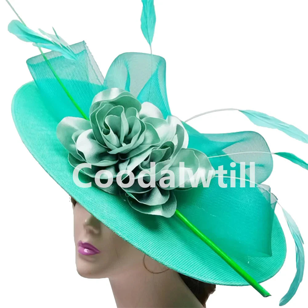 Big Flower Fascinators Hat Headpiece Women Kentucky Church Millinery Cap Ladies Derby Feather Pillbox Fascinator Hats