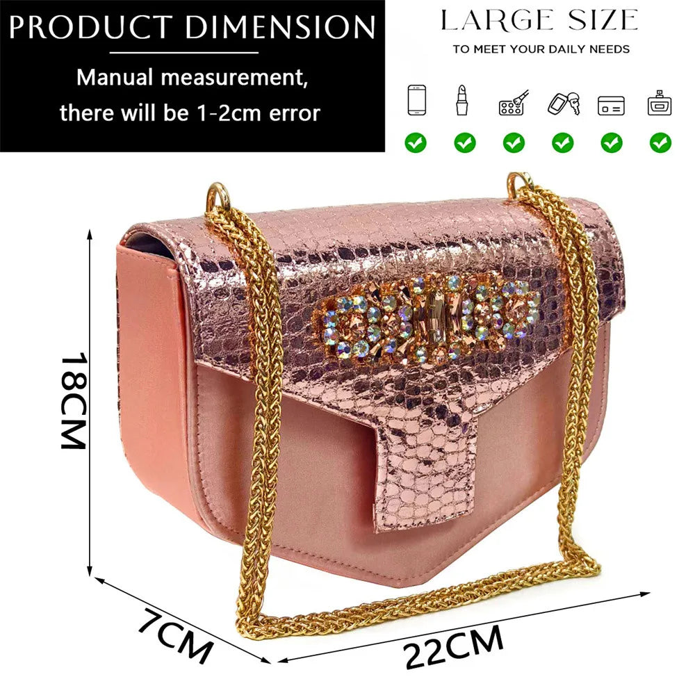 Women's Open Toe Heels Fashionable Rhinestone Decoration Shoe and Bag Set