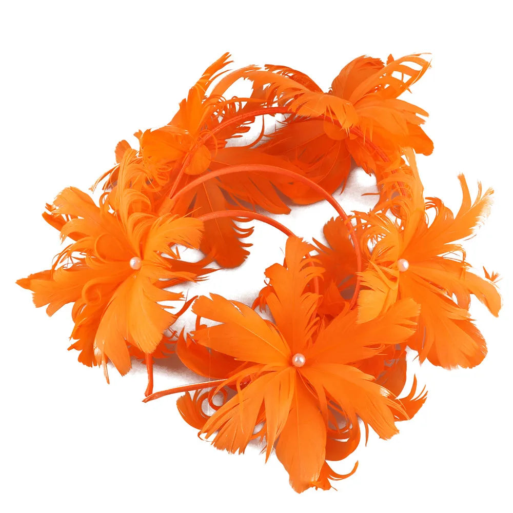 Elegant Women Wedding Hair Fascinator Accessories Headband Bridal Party Show Headwear Fancy Blue Feather Flower Hair Accessories
