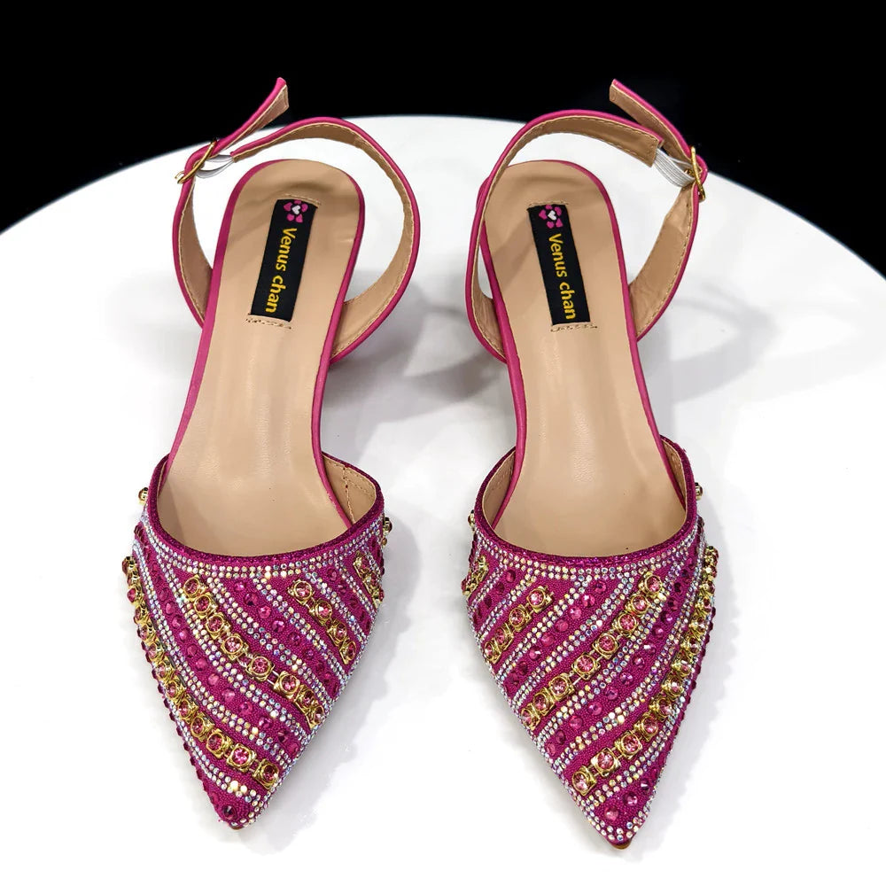Women's Elegant Heels Rhinestone Handbag Set Italian Design for Weddings