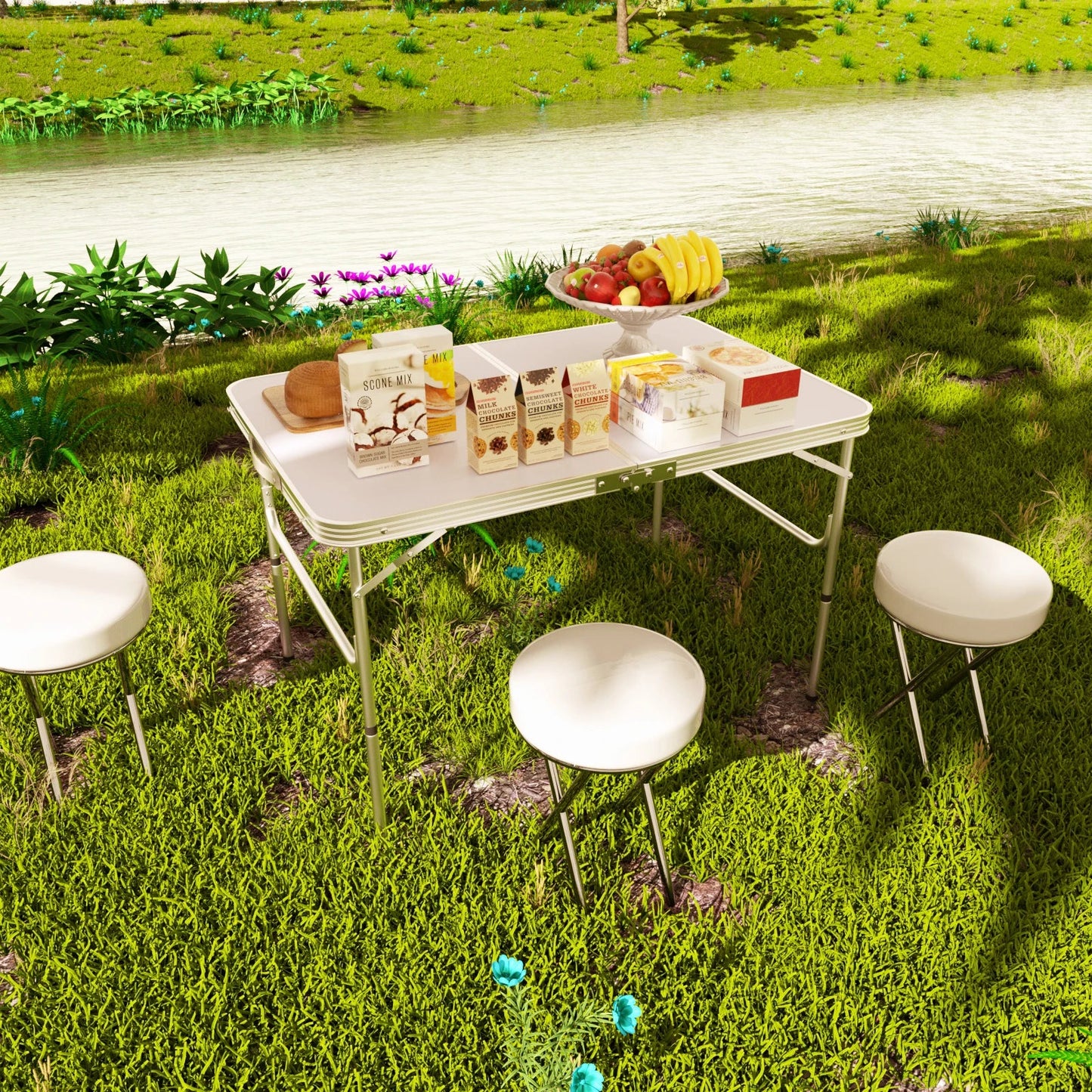 3FT/90CM Picnic Folding Tables, Aluminium Foldable Portable Adjustable Height Lightweight for Camping BBQ, 90x60x37/67cm