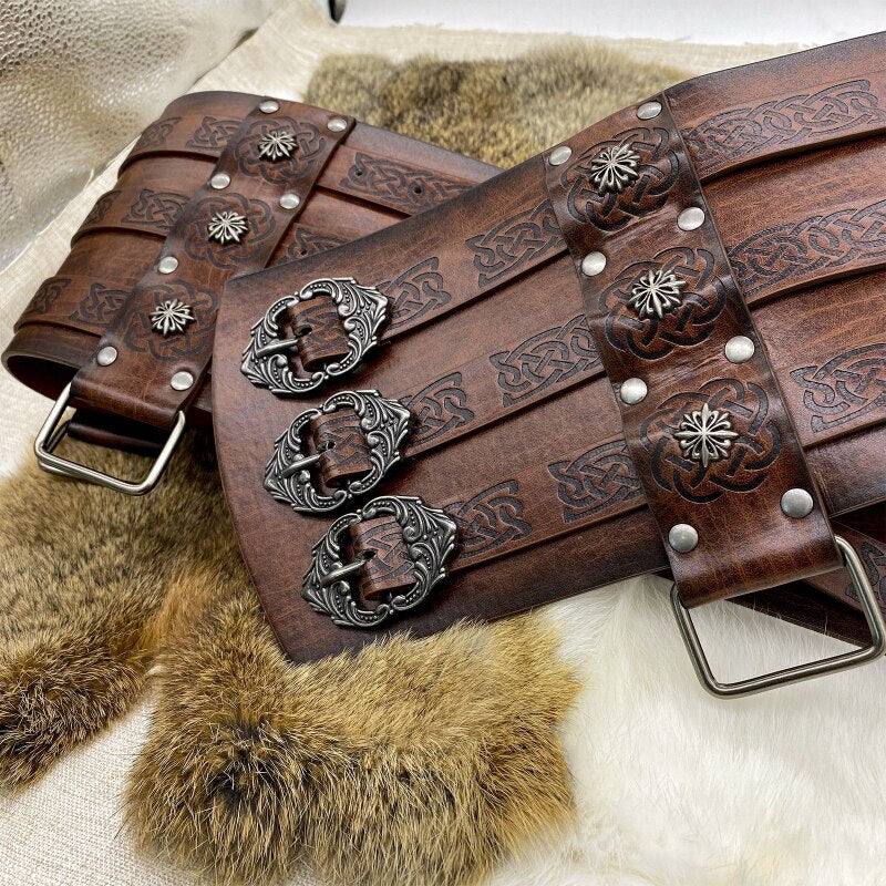 Vikings Belt Wide PU Leather Medieval Larp Armor Kit Heavy Belt Celtic Halloween Emboss Waistband