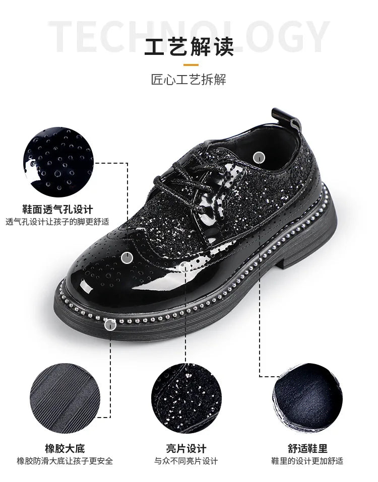 Boys Hollow Out silver Shoes Leather for Kids Party Wedding Dance Shoe Dress Toddler Fashion Children Shoes Flat Golden Autumn