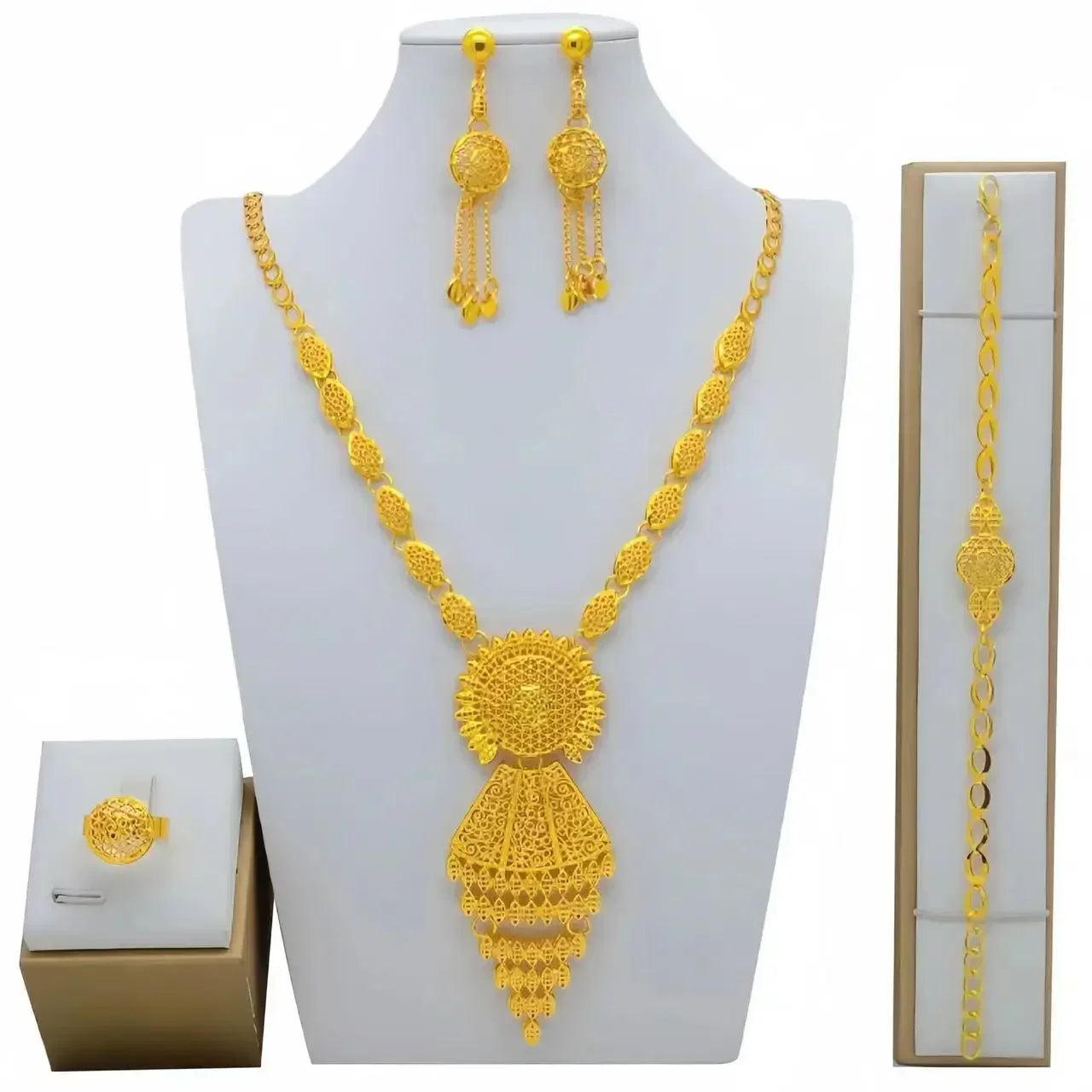 Dubai Necklace Earrings For Women Wedding 24k Gold Plated African Jwellery Bridesmaid Party Gift  Bridal Dubai Jewelry Sets