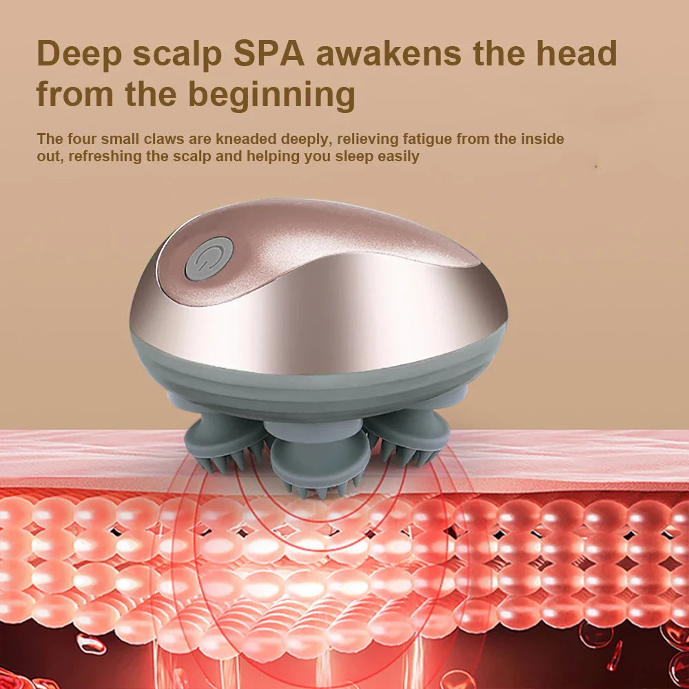 Electric Scalp Massager Hair Growth Portable Rechargeable Head Massage Stress Relax Waterproof Handheld Hair Scratcher Silicone