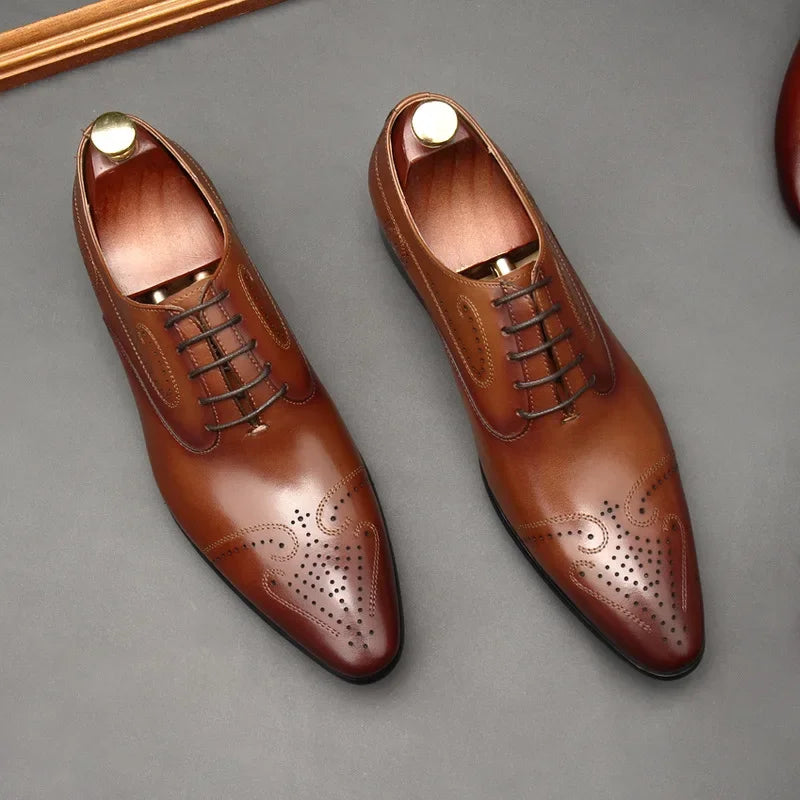 Handmade Mens Dress Shoes Luxury Genuine Leather 2024 Fashion New Style British Trend Brogues Wedding Business Shoes for Male