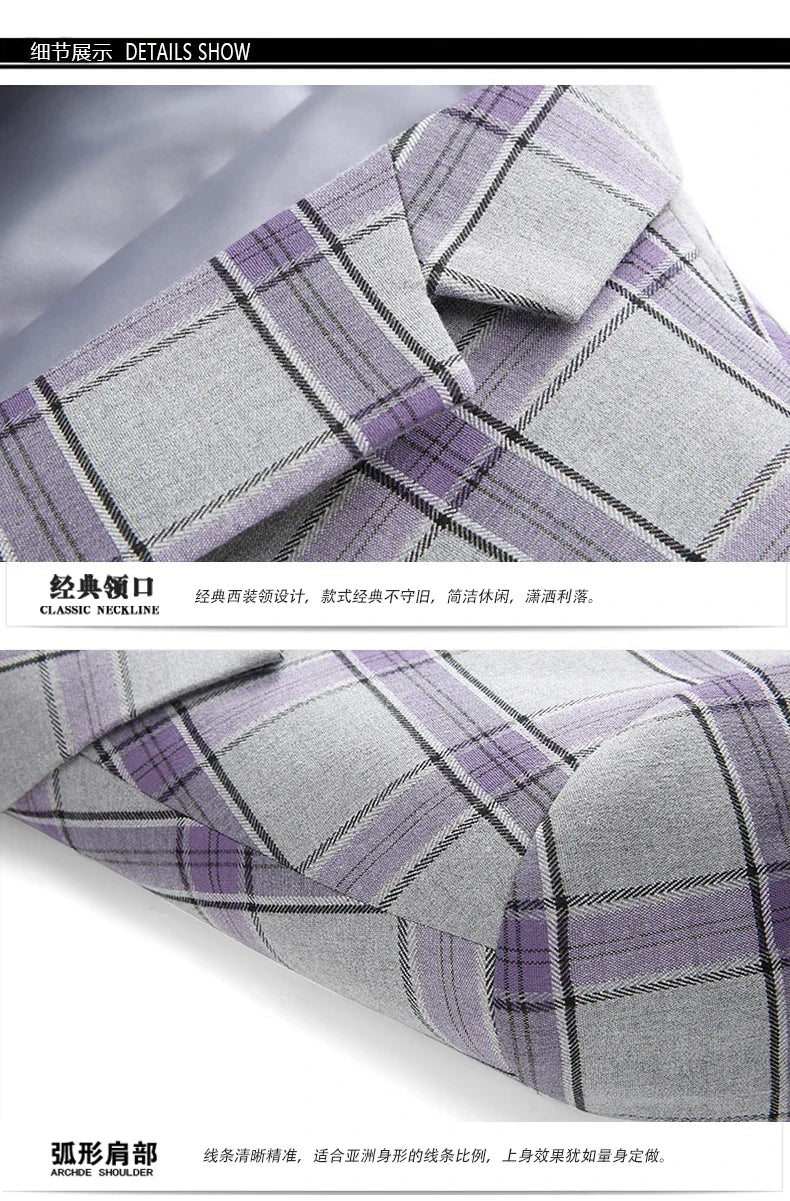 High-end New European and American Fashion Wedding Business (suit + Vest + Trousers) 2024 Men's Plaid Suit Three-piece Set