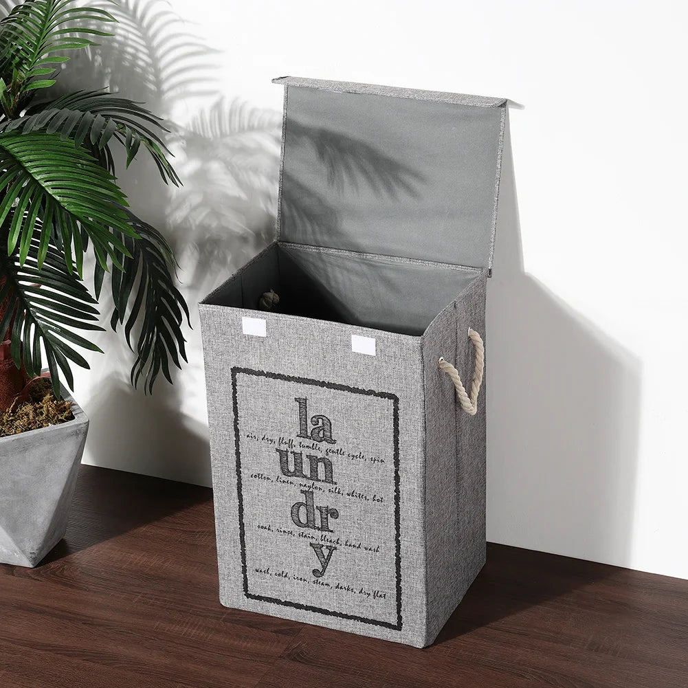 Fabric Foldable Laundry Basket Clothes Storage Bag with Lid