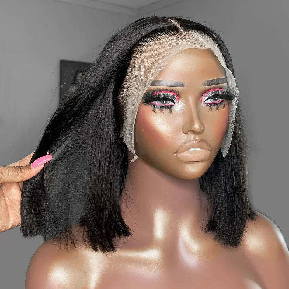 Vietnamese Super Double Drawn Bone Straight 13x4 Frontal Bob Wig with 100% Human Hair Natural Black 210% Density For Black Women