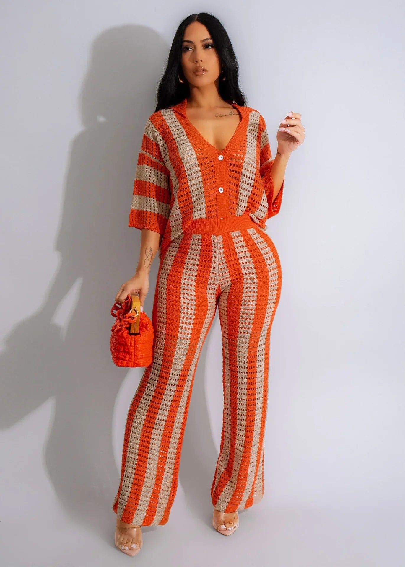 CM.YAYA Knit Ribbon Women's Set Short Sleeve Shirts and Wide Leg Pants 2024 Summer Beach Two 2 Piece Sets Outfits Tracksuit