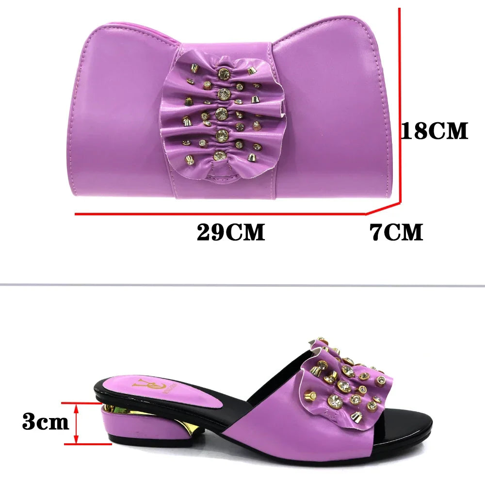 2024 Latest Italian Design Fashion African Women's Low Heel Comfortable Shoes and Bags Set Leather Casual Ladies Slippers