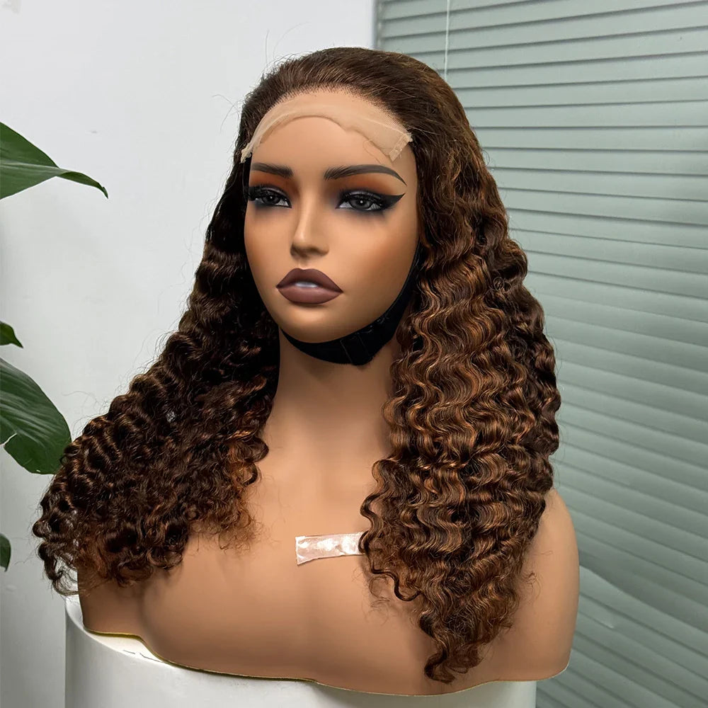5x5 Lace 300% Density Burmese Deep Curly Hair Ombre Double Drawn Human Wig Transparent Lace Front