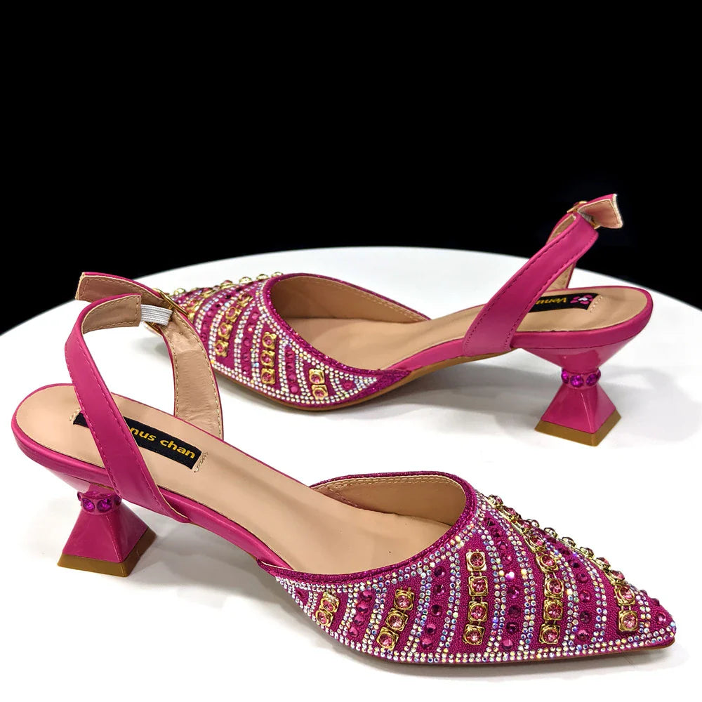 Women's Elegant Heels Rhinestone Handbag Set Italian Design for Weddings