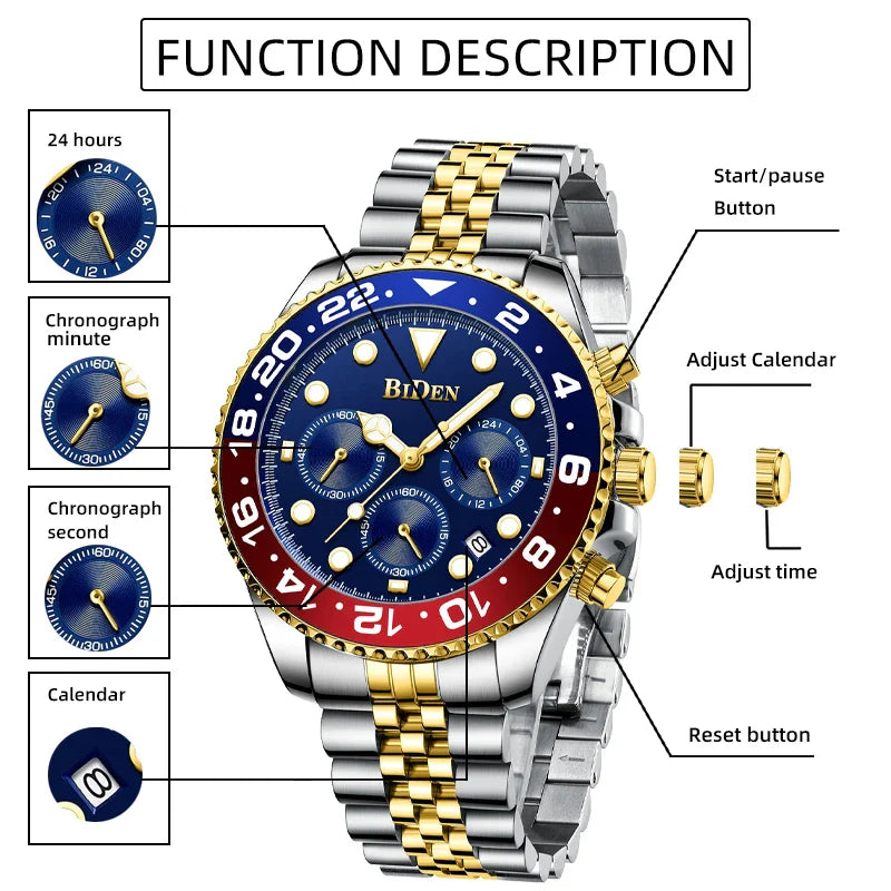 Men's Multi functional Waterproof Quartz Watch