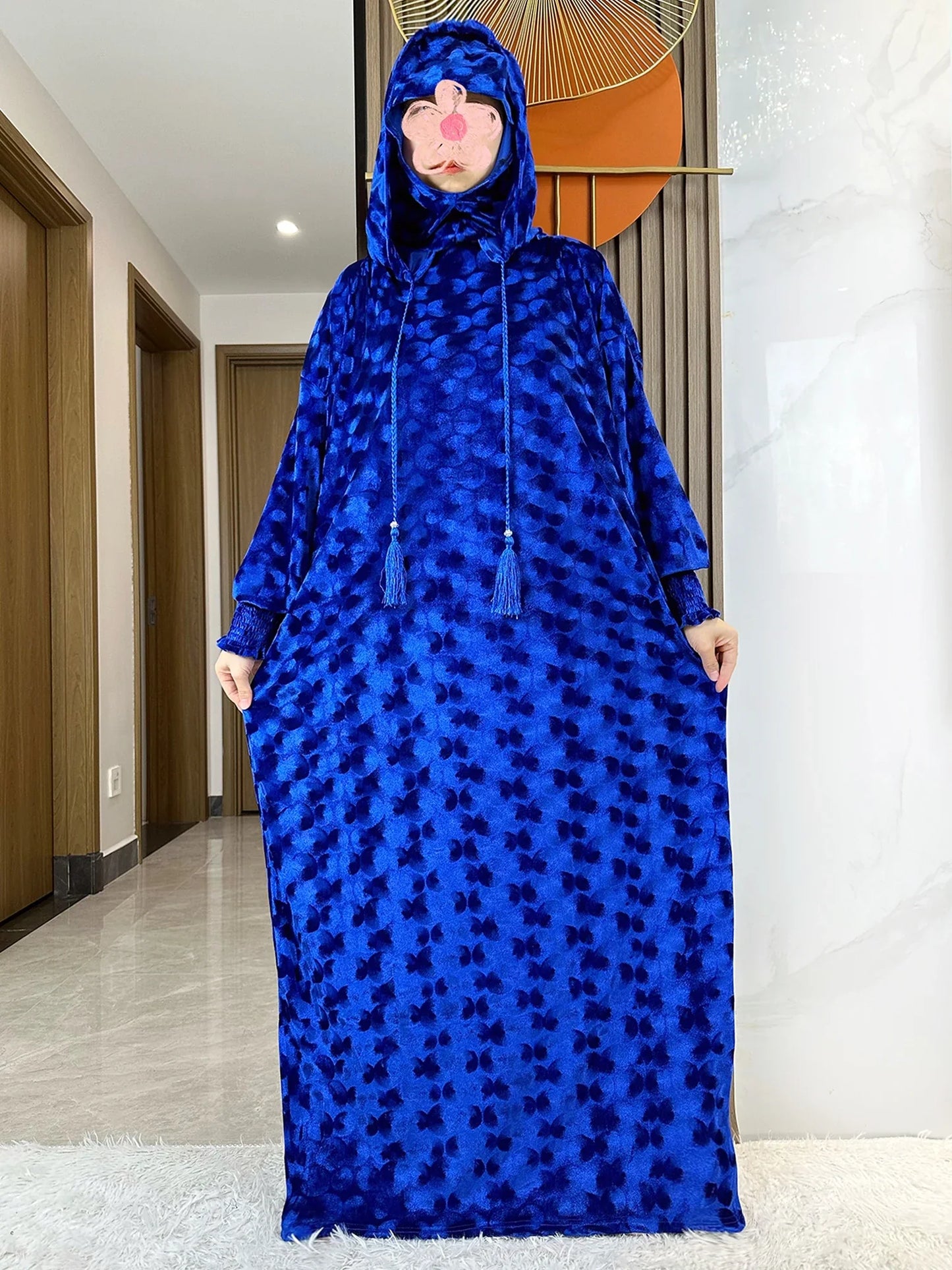 High Quality Velvet Fabric 2025 Ramadan Muslim Lady's Abaya Two-Hats Dubai Turkey Style Islamic Prayer Clothing Kaftan Dress