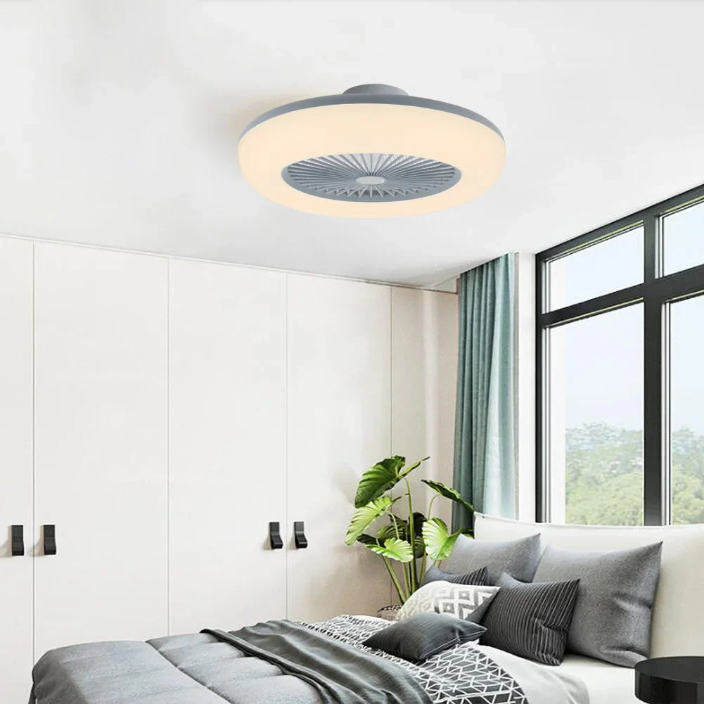 KOMORE Round Acrylic LED Ceiling Light Fan with Remote Control 3 Colour Temperature Memory Functions for Office, Living Room