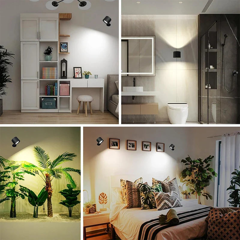 Led Double Head Wall Lamp Touch Control Remote 360 Rotatable USB Recharge Wireless