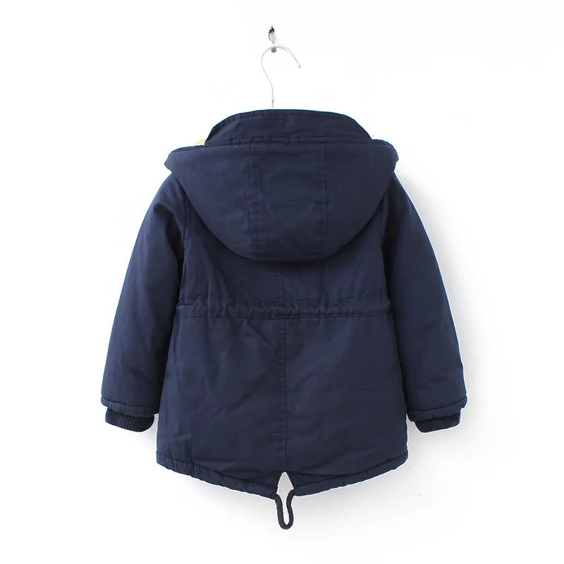 Winter Kids Clothes Plus Velvet Thicken Warm Jacket for Girls Casual Zipper Boys Outerwear Solid Versatile Children's Clothing
