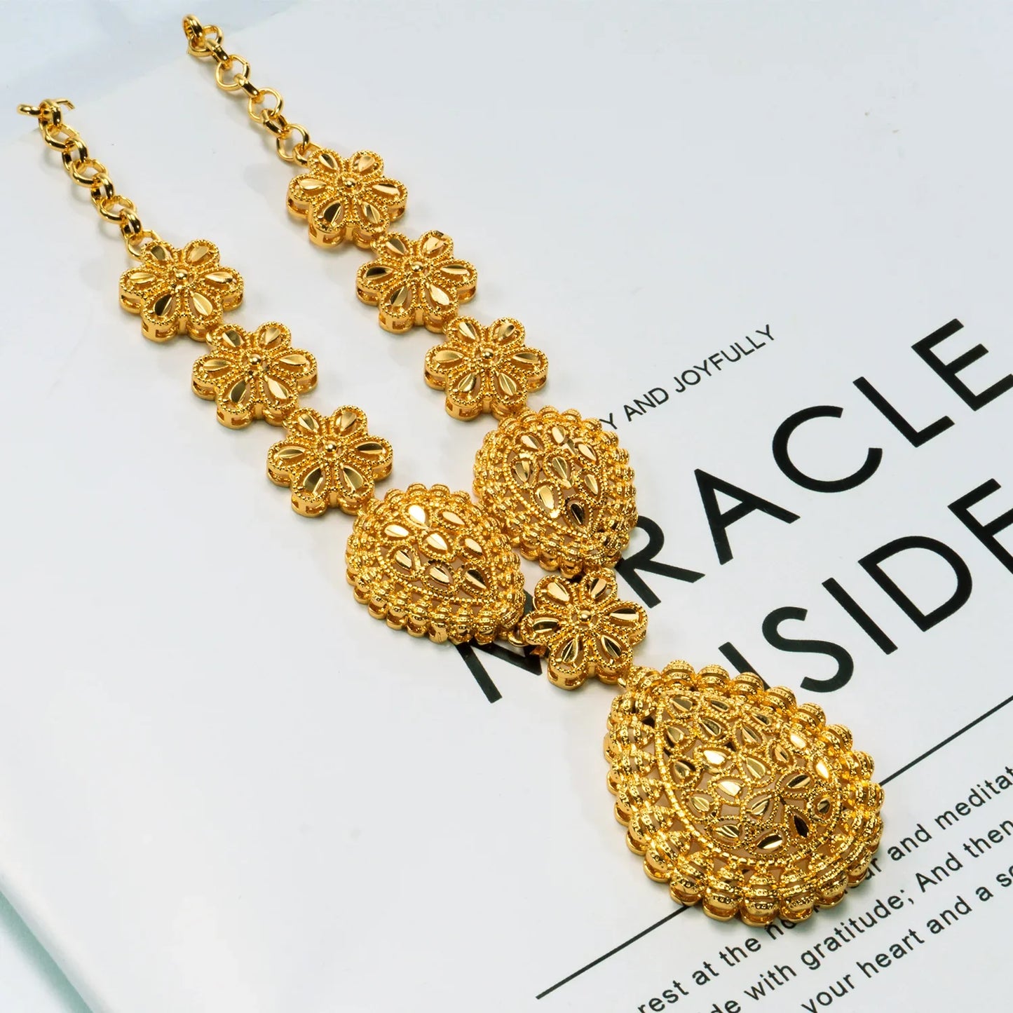 9999 24K real gold Bridal Necklace Earrings two-piece India Dubai Jewelry drop shaped sarcopenia jewelry set