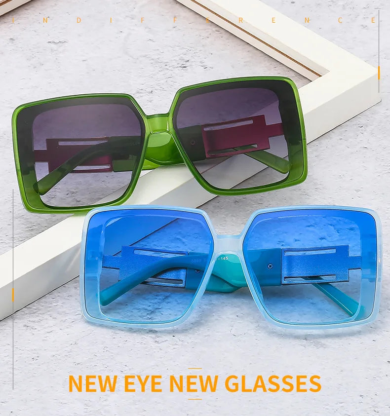 Fashion Brand Square Sunglasses For Woman Luxury Oversized Gradient Shades Sun Glasses Female Elegant Green Big Frame Eyewear