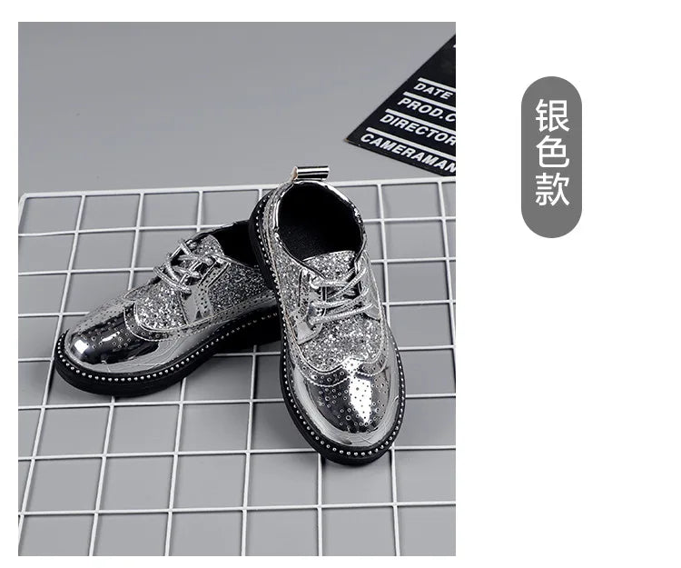 Boys Hollow Out silver Shoes Leather for Kids Party Wedding Dance Shoe Dress Toddler Fashion Children Shoes Flat Golden Autumn
