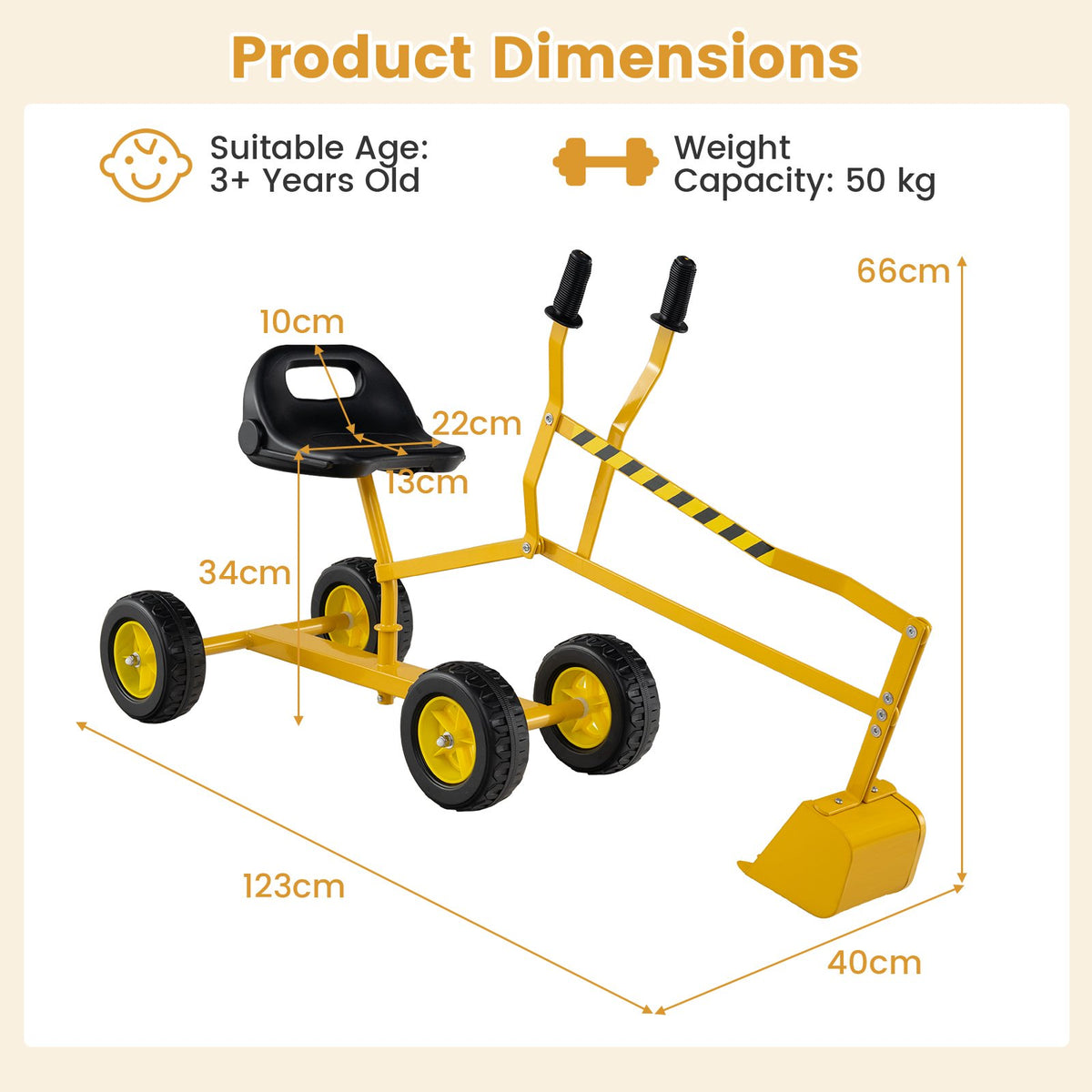 Sand Digger for Kids, Sandbox Toy Digger Outdoor Construction Excavator for 3+ Years Old Boys and Girls-Red