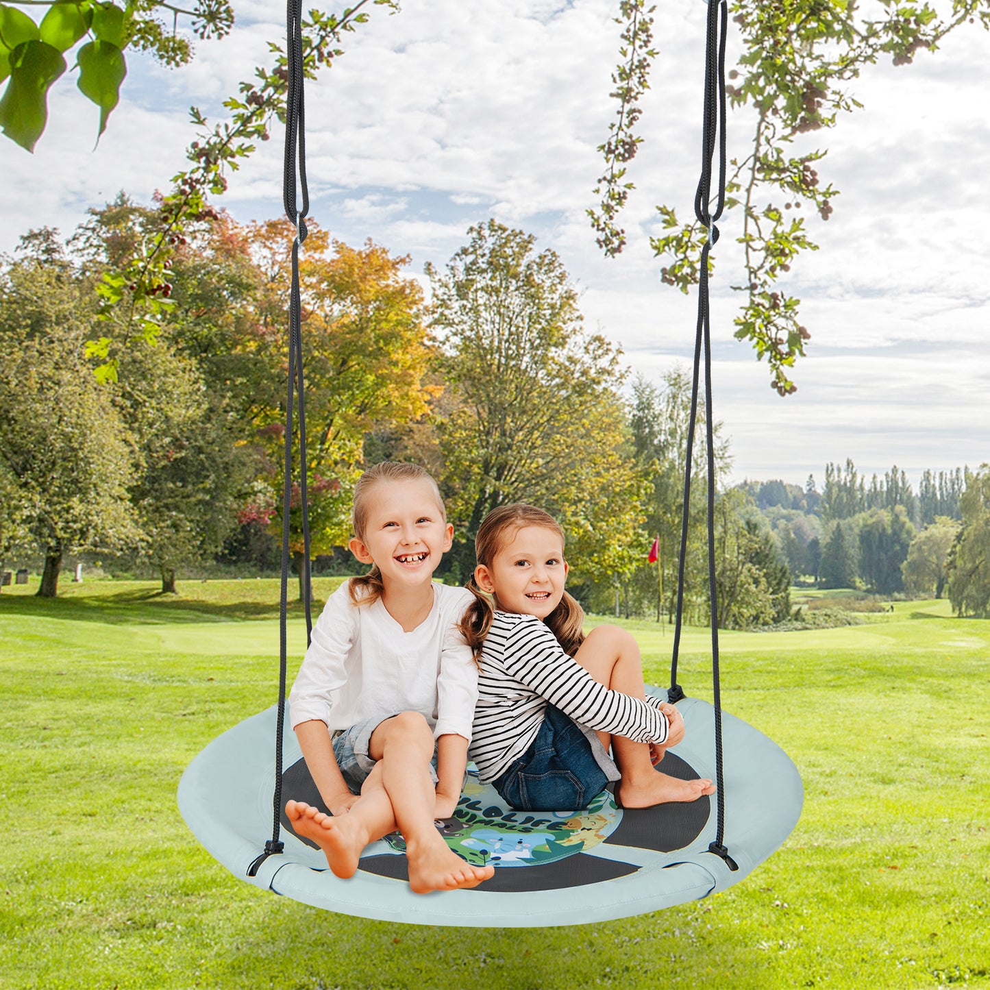 104 cm Saucer Tree Swing with 600D Oxford Fabric-Black