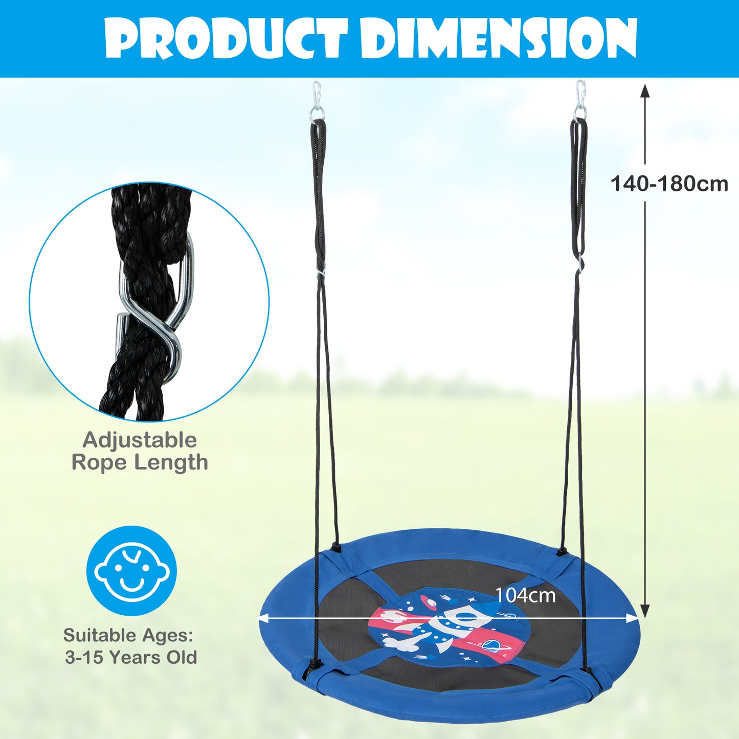 104 cm Saucer Tree Swing with 600D Oxford Fabric-Black