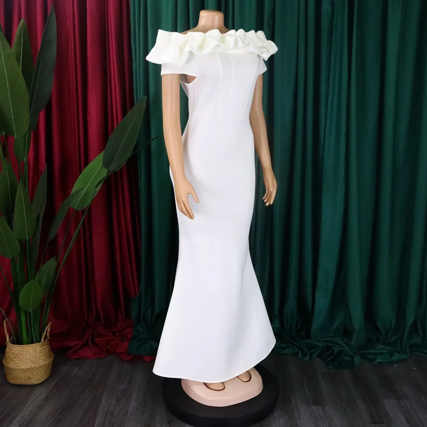Elegant Long Dresses for Women Off Shoulder Short Sleeve Mermaid Floor Length
