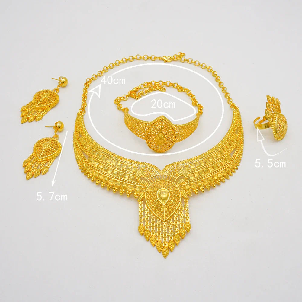 Indian Dubai Gold Color Jewelry Sets For Women Earring & Necklace Nigeria Moroccan Bridal Wedding Party Gifts