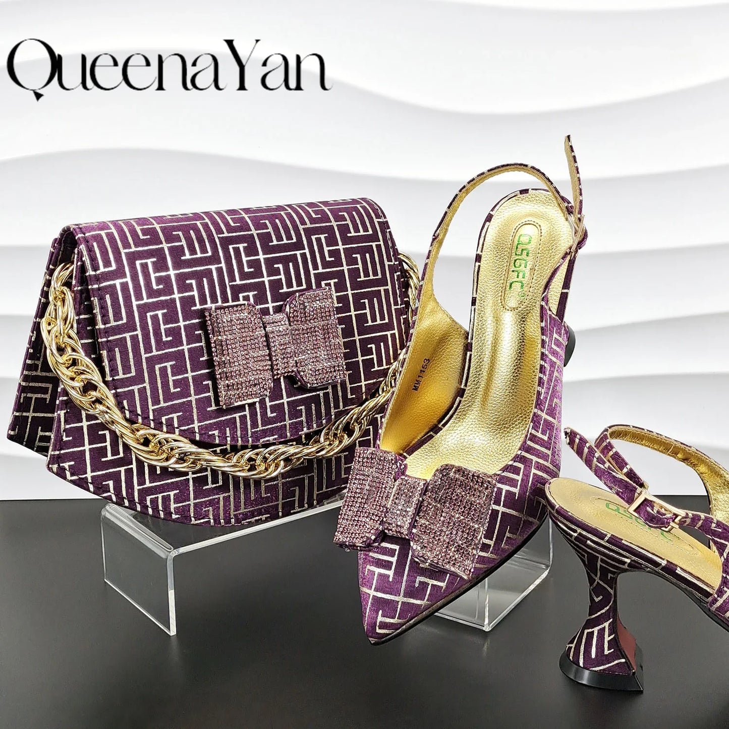 New Design Texture Nigeria Elegant Fashion Women's Banquet Pointed Toe High Heels And Bag Set For Wedding Party