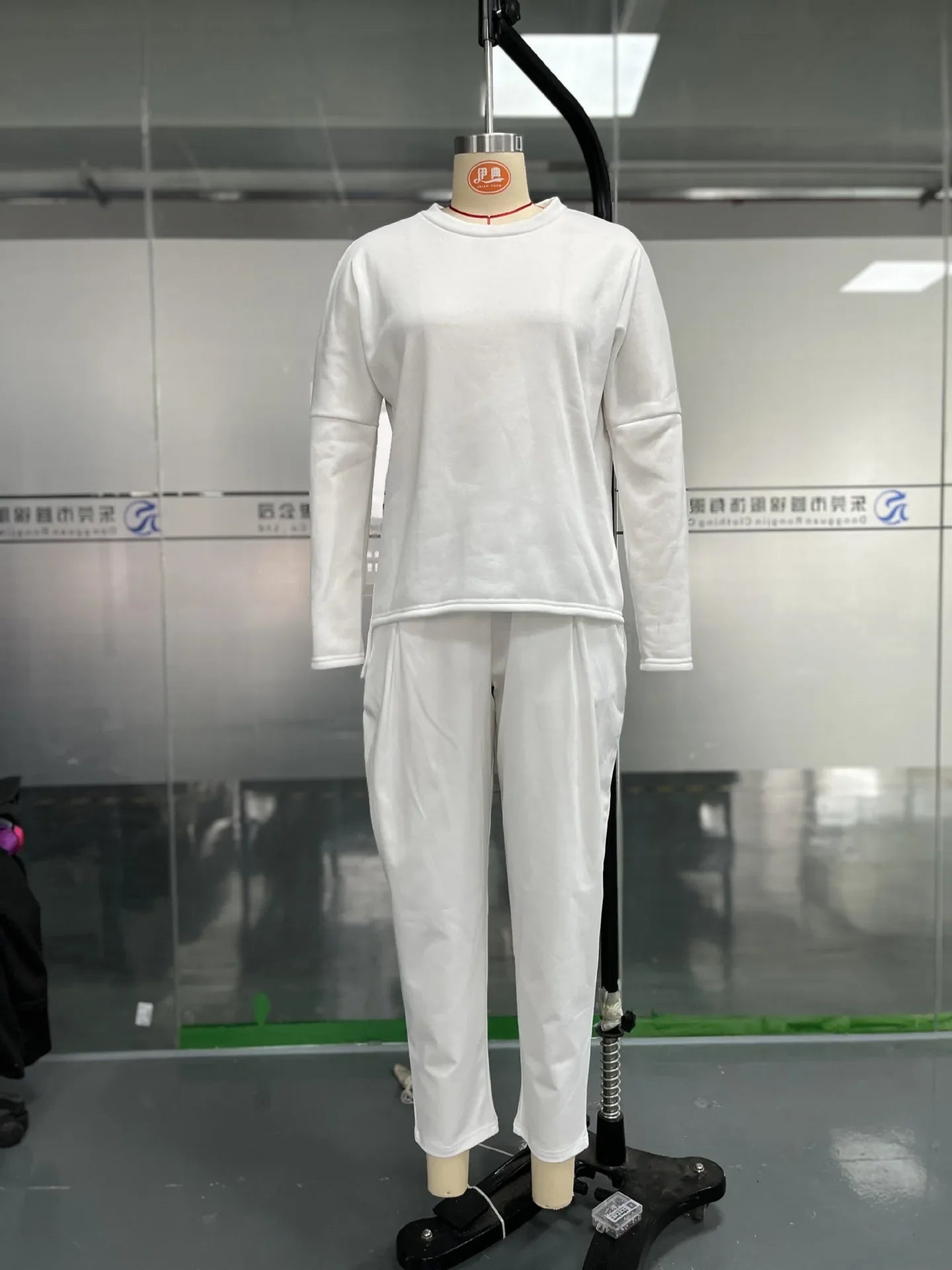 Women Two Piece Pant Sets Solid Full Sleeved Tops Round Neck Casual Midi Waist Long Pants Pockets Regular Elegant Lady