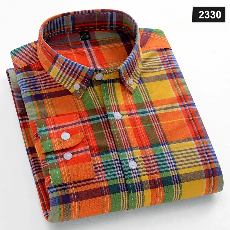 Men's slim fit shirt 100% cotton long-sleeve shirts plaid